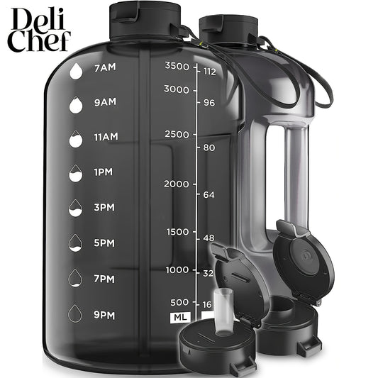 1 bottiglia d'acqua portatile da 3,8 l/128 oz con indicatore del tempo, adatta per palestra, fitness e sport all'aria aperta