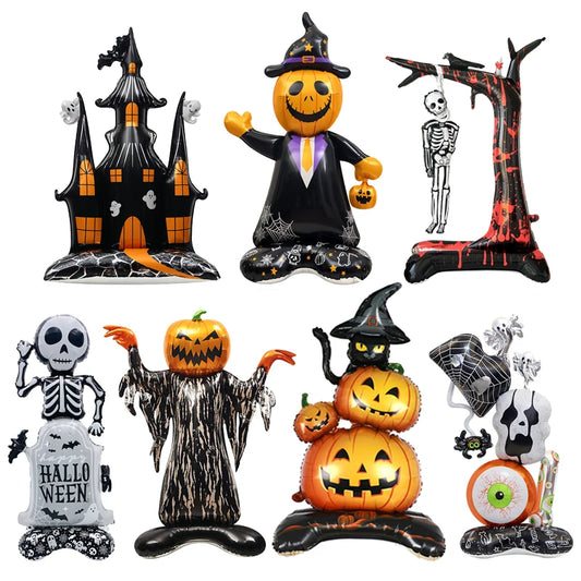 1 pz Halloween zucca gigante scheletro in piedi palloncino casa strega albero morto gonfiabile palloncino in lamina festa di Halloween Deco Supplie